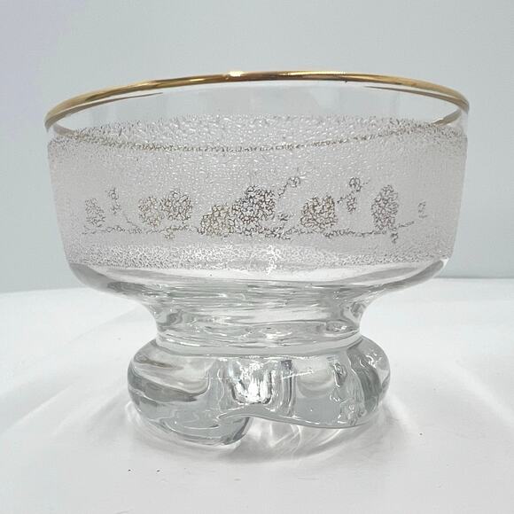 Floral Gold Leaf Etched Footed Lowball Glassware Retro Mid-Century Set of 2 - Picture 4 of 8